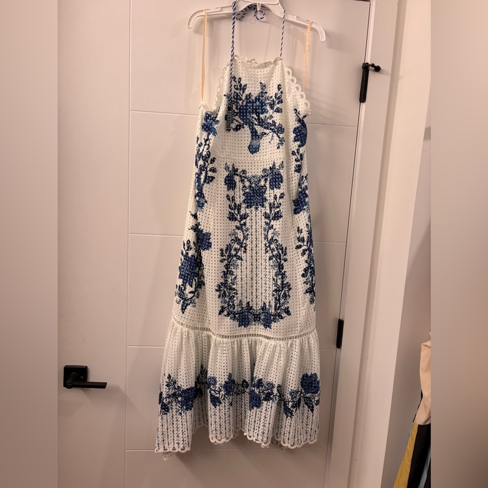 Farm Rio Arara eyelet mid dress